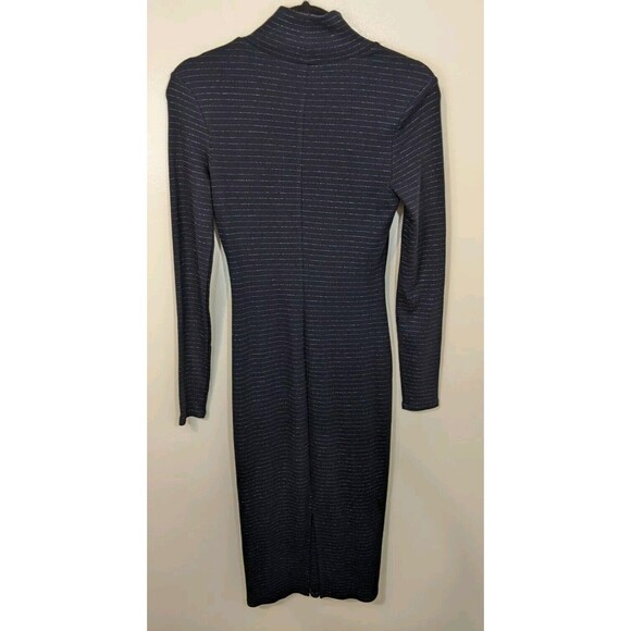 Marine Layer Midi Dress Lexi Rib Turtleneck in Navy Lurex Stripe Tencel Small - Picture 4 of 13